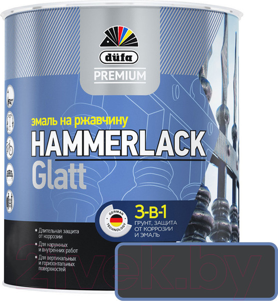 Изображение товара Эмаль Dufa Hammerlack на ржавчину гладкая RAL7024 (2л, графитово-серый)