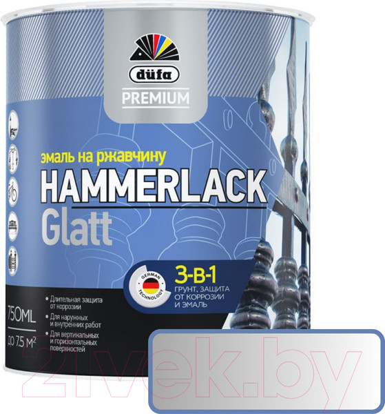 Изображение товара Эмаль Dufa Hammerlack на ржавчину гладкая RAL9006 (750мл, серебристый)