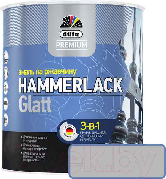 Изображение товара Эмаль Dufa Hammerlack на ржавчину гладкая RAL7040 (2л, серый)