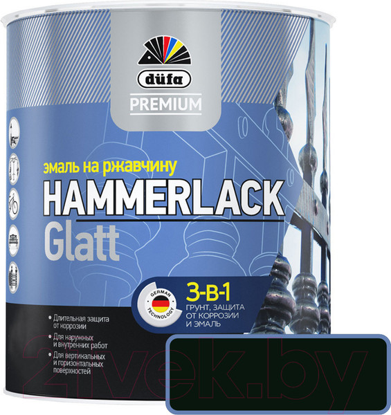 Изображение товара Эмаль Dufa Hammerlack на ржавчину гладкая RAL9005 (2л, черный)