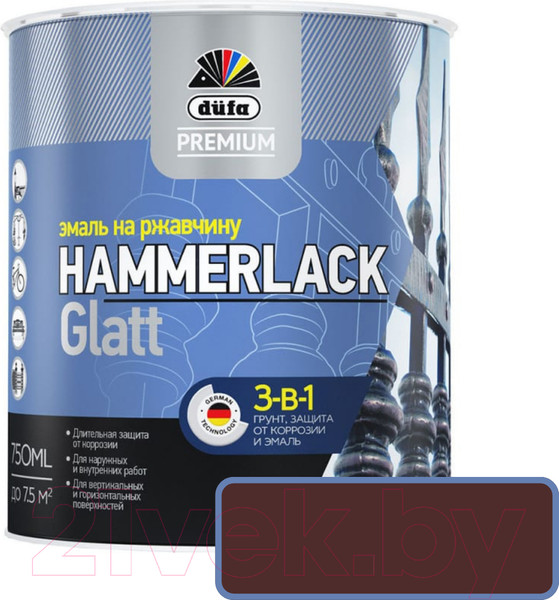 Изображение товара Эмаль Dufa Hammerlack на ржавчину гладкая RAL8017 (750мл, шоколад)