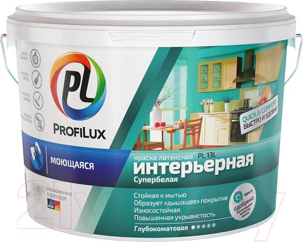 Изображение товара Краска Profilux ВД PL- 13L. База 1 (3кг, супербелый)