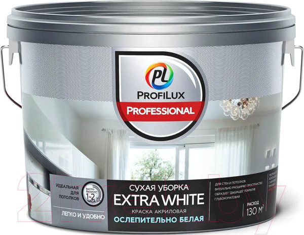 Изображение товара Краска Profilux ВД Extra White сухая уборка (2.5кг, белый)