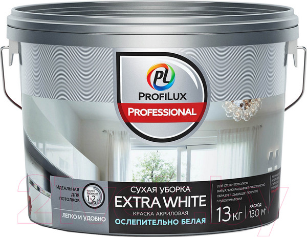 Изображение товара Краска Profilux ВД Extra White сухая уборка (13кг, белый)