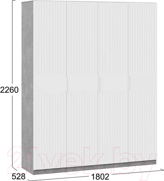 Изображение товара Шкаф ТриЯ Хилтон комбинированный с 4-мя  дверями (ателье светлый/белый матовый)