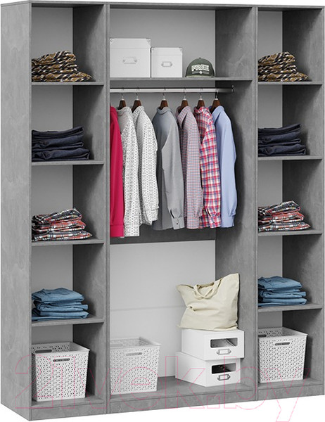 Изображение товара Шкаф ТриЯ Хилтон комбинированный с 4-мя  дверями (ателье светлый/белый матовый)