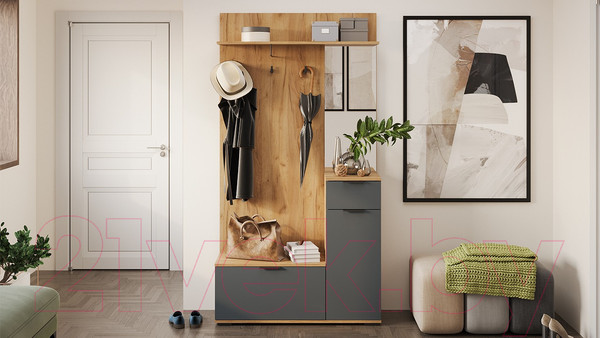 Изображение товара Секция в прихожую ТриЯ Эвита комбинированная Тип 1 (дуб крафт золотой/графит серый)