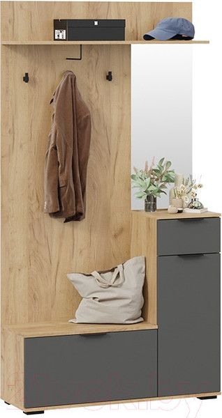 Изображение товара Секция в прихожую ТриЯ Эвита комбинированная Тип 1 (дуб крафт золотой/графит серый)