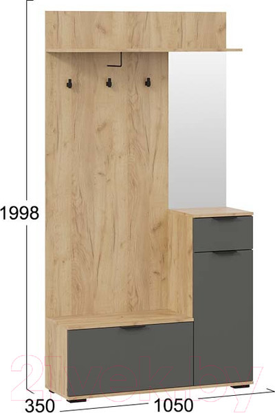 Изображение товара Секция в прихожую ТриЯ Эвита комбинированная Тип 1 (дуб крафт золотой/графит серый)