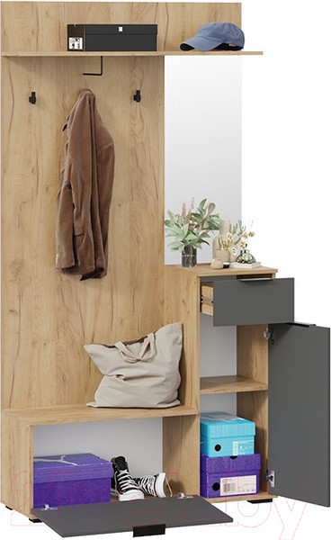 Изображение товара Секция в прихожую ТриЯ Эвита комбинированная Тип 1 (дуб крафт золотой/графит серый)