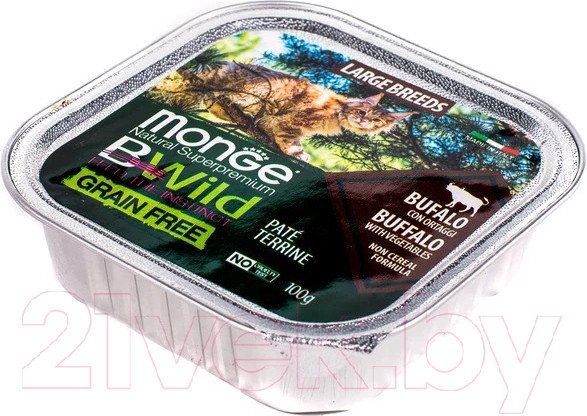 Изображение товара Влажный корм для кошек Monge BWild Grain Free из буйвола с овощами, ламистер (100г)