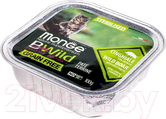 Изображение товара Влажный корм для кошек Monge BWild Grain Free из кабана с овощами, ламистер (100г)