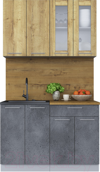 Изображение товара Кухонный гарнитур Интерлиния Мила 12 (дуб золотой/бетон портленд/дуб бунратти)