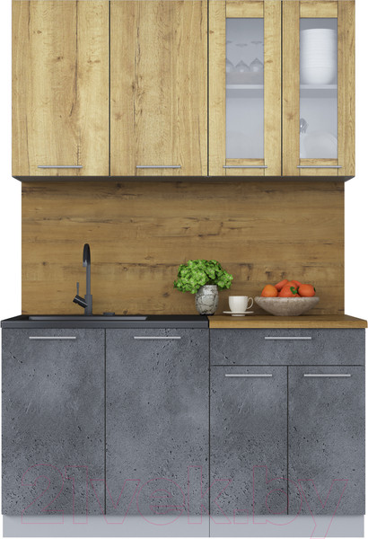 Изображение товара Кухонный гарнитур Интерлиния Мила 14 (дуб золотой/бетон портленд/дуб бунратти)
