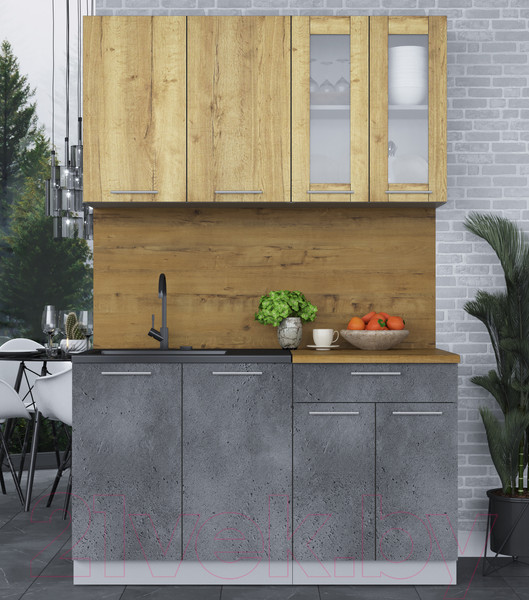 Изображение товара Кухонный гарнитур Интерлиния Мила 14 (дуб золотой/бетон портленд/дуб бунратти)