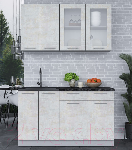 Изображение товара Кухонный гарнитур Интерлиния Мила 14-60 (бетон лайт/бетон лайт/кастилло темный)