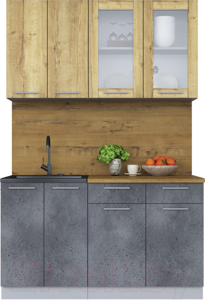 Изображение товара Кухонный гарнитур Интерлиния Мила 14-60 (дуб золотой/бетон портленд/дуб бунратти)