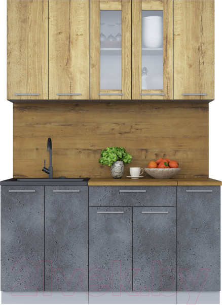 Изображение товара Кухонный гарнитур Интерлиния Мила 15 (дуб золотой/бетон портленд/дуб бунратти)