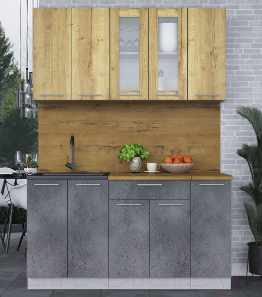 Изображение товара Кухонный гарнитур Интерлиния Мила 15 (дуб золотой/бетон портленд/дуб бунратти)