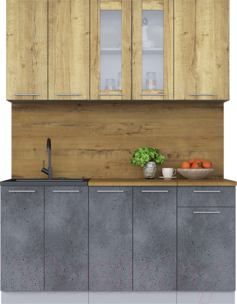 Изображение товара Кухонный гарнитур Интерлиния Мила 16-60 (дуб золотой/бетон портленд/дуб бунратти)