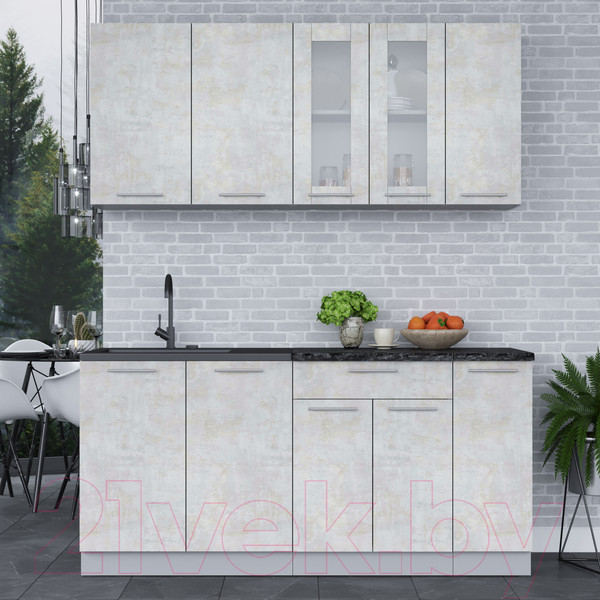 Изображение товара Кухонный гарнитур Интерлиния Мила 17 (бетон лайт/бетон лайт/кастилло темный)