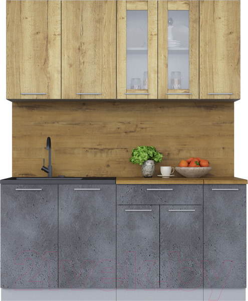 Изображение товара Кухонный гарнитур Интерлиния Мила 17 (дуб золотой/бетон портленд/дуб бунратти)