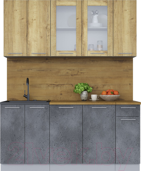 Изображение товара Кухонный гарнитур Интерлиния Мила 17-60 (дуб золотой/бетон портленд/дуб бунратти)
