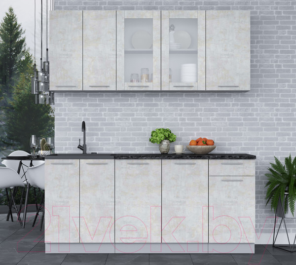 Изображение товара Кухонный гарнитур Интерлиния Мила 18-60 (бетон лайт/бетон лайт/кастилло темный)