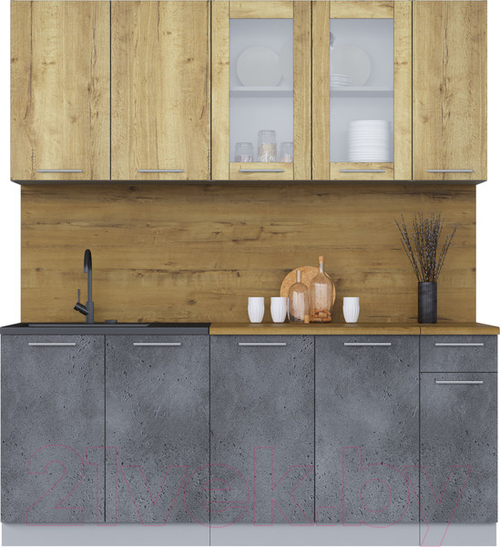 Изображение товара Кухонный гарнитур Интерлиния Мила 19 (дуб золотой/бетон портленд/дуб бунратти)