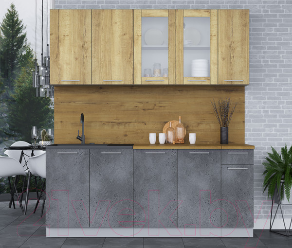 Изображение товара Кухонный гарнитур Интерлиния Мила 19 (дуб золотой/бетон портленд/дуб бунратти)