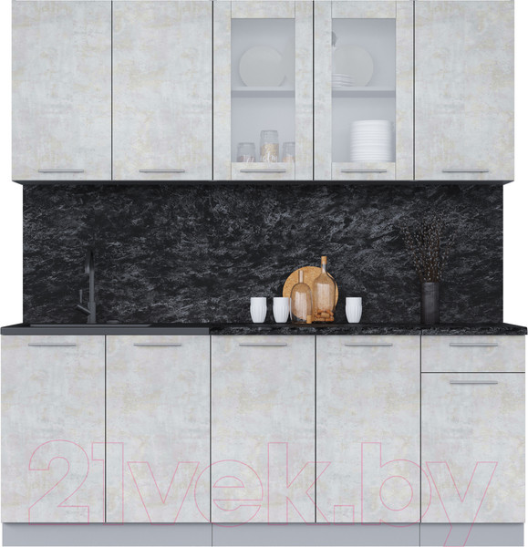 Изображение товара Кухонный гарнитур Интерлиния Мила 20 (бетон лайт/бетон лайт/кастилло темный)