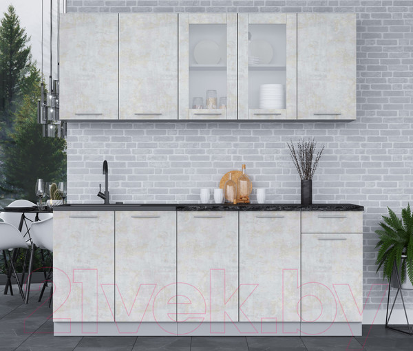 Изображение товара Кухонный гарнитур Интерлиния Мила 20 (бетон лайт/бетон лайт/кастилло темный)