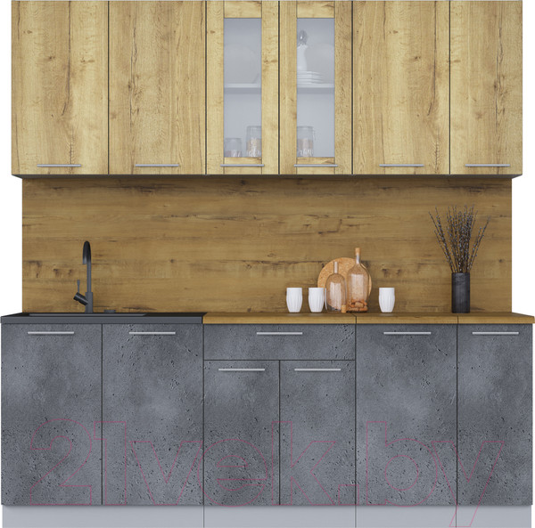 Изображение товара Кухонный гарнитур Интерлиния Мила 21 (дуб золотой/бетон портленд/дуб бунратти)