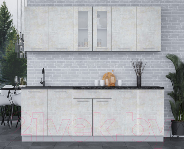 Изображение товара Кухонный гарнитур Интерлиния Мила 22 (бетон лайт/бетон лайт/кастилло темный)