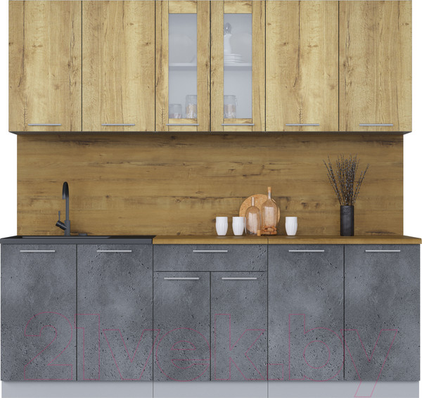 Изображение товара Кухонный гарнитур Интерлиния Мила 22 (дуб золотой/бетон портленд/дуб бунратти)