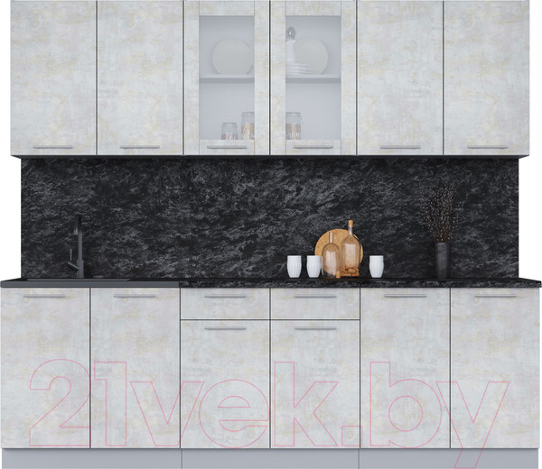 Изображение товара Кухонный гарнитур Интерлиния Мила 24 (бетон лайт/бетон лайт/кастилло темный)