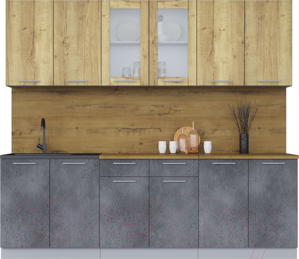 Изображение товара Кухонный гарнитур Интерлиния Мила 24 (дуб золотой/бетон портленд/дуб бунратти)