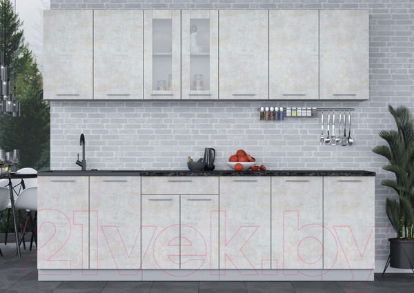 Изображение товара Кухонный гарнитур Интерлиния Мила 26 (бетон лайт/бетон лайт/кастилло темный)