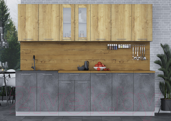 Изображение товара Кухонный гарнитур Интерлиния Мила 26 (дуб золотой/бетон портленд/дуб бунратти)