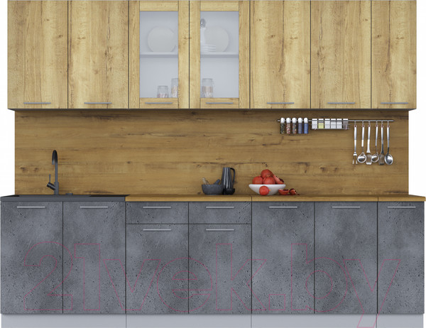Изображение товара Кухонный гарнитур Интерлиния Мила 27 (дуб золотой/бетон портленд/дуб бунратти)
