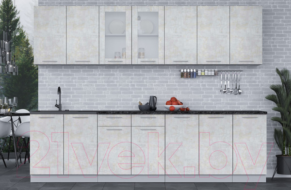 Изображение товара Кухонный гарнитур Интерлиния Мила 28 (бетон лайт/бетон лайт/кастилло темный)