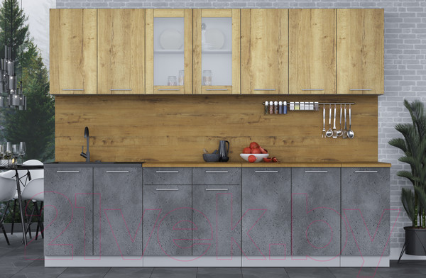 Изображение товара Кухонный гарнитур Интерлиния Мила 28 (дуб золотой/бетон портленд/дуб бунратти)