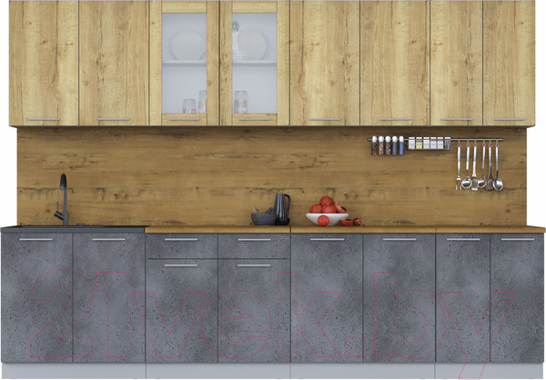 Изображение товара Кухонный гарнитур Интерлиния Мила 30 (дуб золотой/бетон портленд/дуб бунратти)