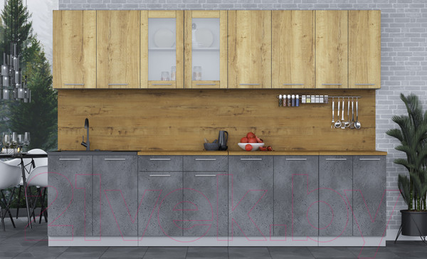 Изображение товара Кухонный гарнитур Интерлиния Мила 30 (дуб золотой/бетон портленд/дуб бунратти)