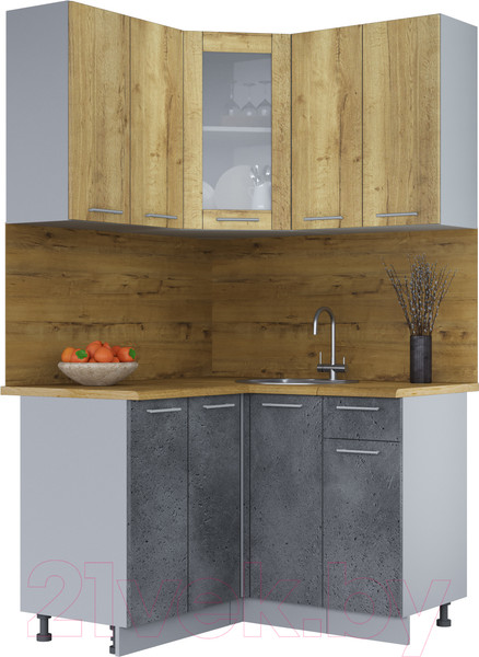 Изображение товара Кухонный гарнитур Интерлиния Мила 12x12 (дуб золотой/бетон портленд/дуб бунратти)