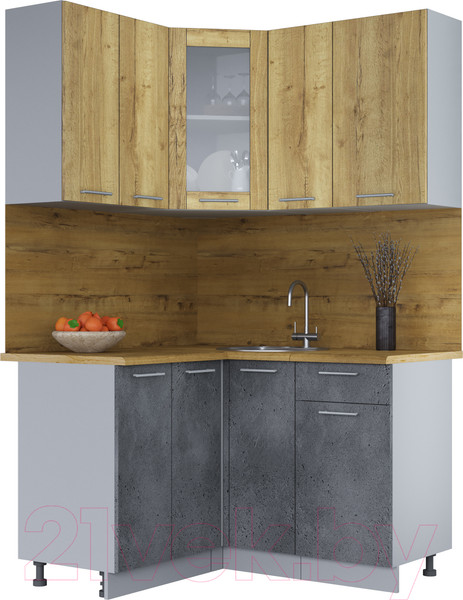 Изображение товара Кухонный гарнитур Интерлиния Мила 12x13 (дуб золотой/бетон портленд/дуб бунратти)