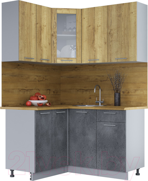 Изображение товара Кухонный гарнитур Интерлиния Мила 12x14 (дуб золотой/бетон портленд/дуб бунратти)