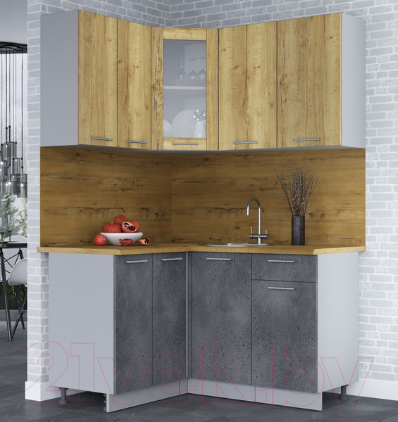 Изображение товара Кухонный гарнитур Интерлиния Мила 12x14 (дуб золотой/бетон портленд/дуб бунратти)