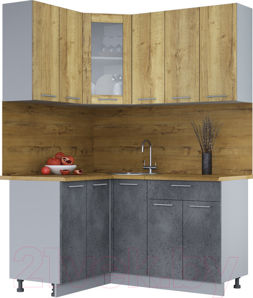 Изображение товара Кухонный гарнитур Интерлиния Мила 12x15 (дуб золотой/бетон портленд/дуб бунратти)