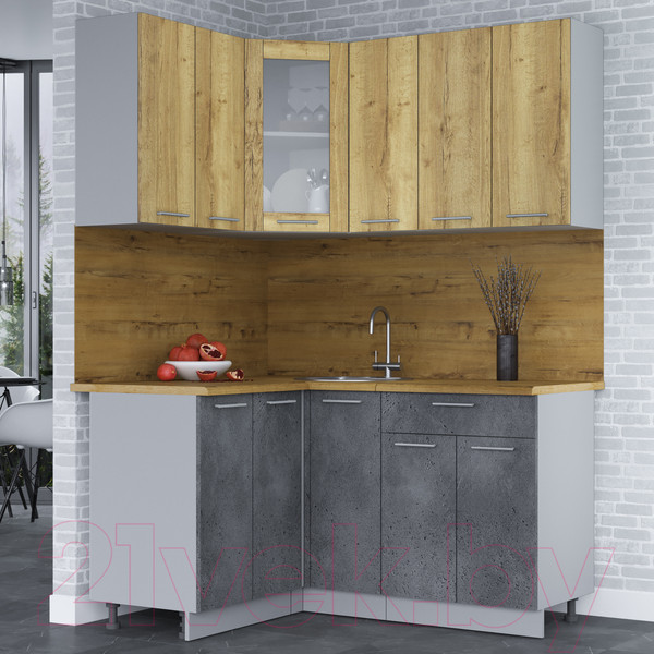 Изображение товара Кухонный гарнитур Интерлиния Мила 12x15 (дуб золотой/бетон портленд/дуб бунратти)